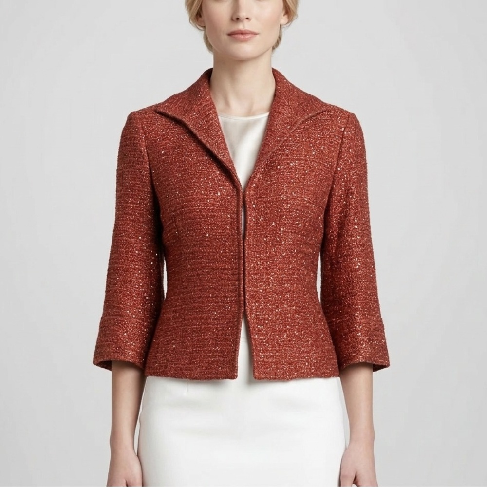 Lafayette 148 Metallic Sparkle Wool Tweed Blazer Suit Red Orange Silver Work 4 - Picture 16 of 16